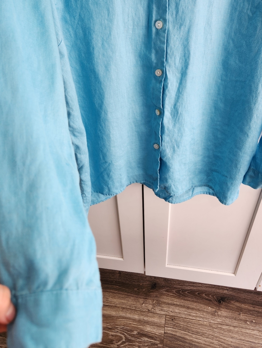 J Jill Love Linen Island Blue Button Down Shirt Size Medium Petite - Picture 3 of 9